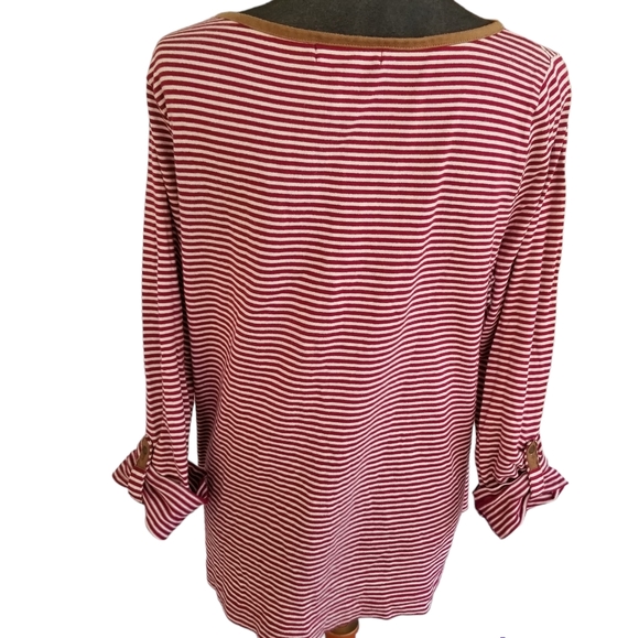 Plus size 1X Lauren Ralph Lauren casual striped top, w/ tab sleeves - Picture 3 of 7